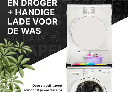 Muntel® Tussenstuk Wasmachine Droger - Stapelkit Wasmachine Droger - Universeel - Uitschuifbare werkblad - Zwart