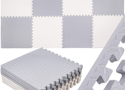 Speelmat | Speelmat Foam | Puzzelmat | Figuren | 9 Puzzelstukken | Crème / Grijs | 230 x 120 cm