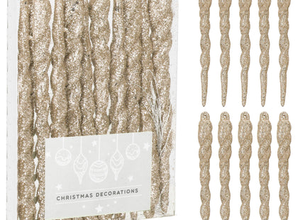 Kersthanger | Kerstboomhanger | Kerstversiering | Ijsspegel | Goud | 10 Stuks | 12 cm