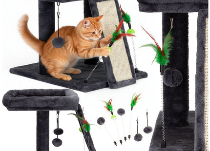 Krabpaal - 2 Etages - Voor Katten - Kattenhengels - Kattenspeelgoed -  Meubelbescherming - Met Ladder - 31X31X62 cm - Grafiet