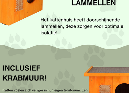 Kattenhuis - Geïsoleerd - Voor Buiten - Weersbestendig - 58 X 49,5 X 36 CM - Naturel