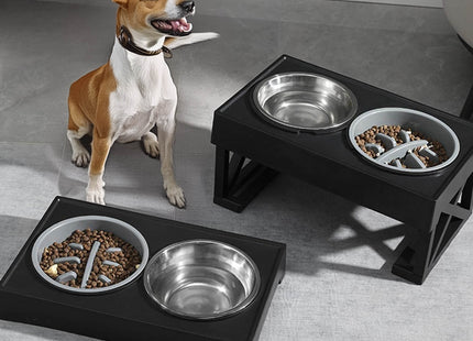 Voerbak | Dubbel | Metalen | 3 Hoogte niveaus | Vertragend