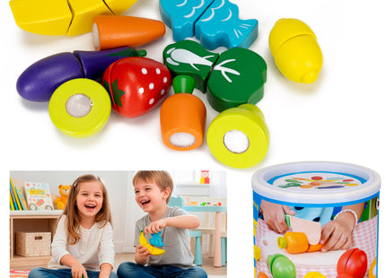 Springos ® Houten Snijset Fruit - 13-Delige - Speelset met Snijplank en Snijfruit