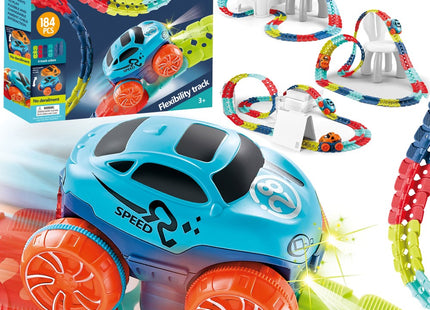 Racebaan - LED Verlichte Raceauto - 184 Delen - Multicolor