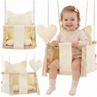 Springos® Houten Babyschommel  – Kinderschommel met Teddybeer Kussen – Verstelbare Touwen – Veiligheidsriem – Maximaal 25 kg