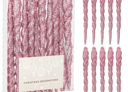 Kersthanger | Kerstboomhanger | Kerstversiering | Ijsspegel | Roze | 10 Stuks | 12 cm