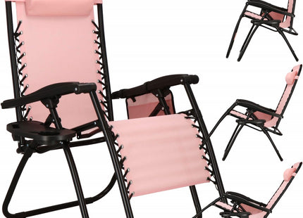 Tuinstoel | Ligstoel | Opvouwbaar | Verstelbaar | Ergonomische Hoofdsteun | Roze/Zwart