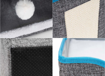 Kattenmand - Kattenhuis - Bed - Kussen - Krabpaal - 42 x 41 x 34 cm - Grijs - Blauw