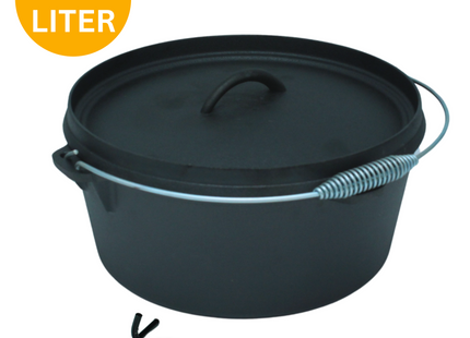 Dutch Oven - Gietijzer - Bakpan - Kookpan - 7,5 L - Multifunctioneel - Braadpan - 3 Delig - Draaggreep - Zwart