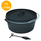 Dutch Oven - Gietijzer - Bakpan - Kookpan - 7,5 L - Multifunctioneel - Braadpan - 3 Delig - Draaggreep - Zwart