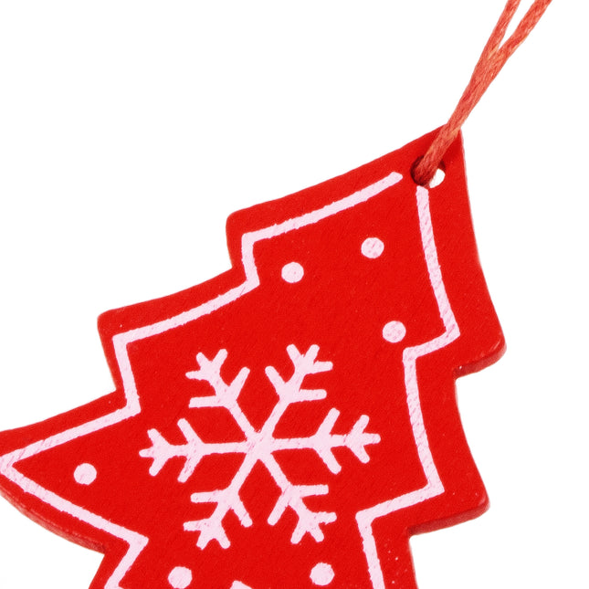Kersthanger | Kerstbomen | Rood | Hout | 4.5 cm | 3 Stuks