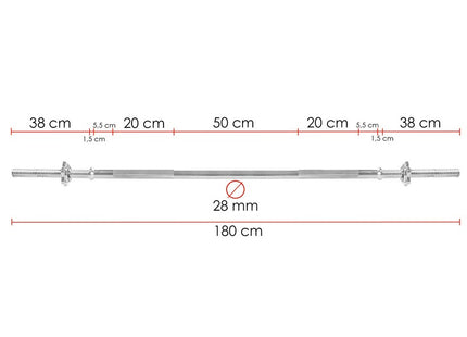 Halterstang | Barbell | Chroomstaal | 180 cm | 28 mm