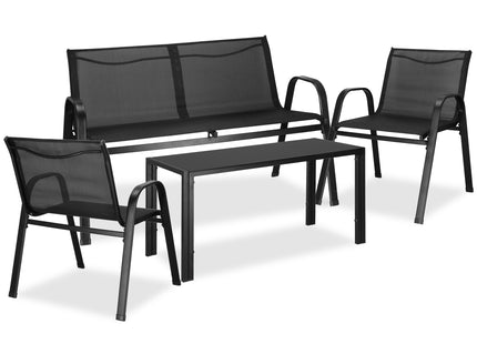 Tuinmeubelset - Bank - Stoelen - Glas - Zwart - Staal - Textileen - 120 Kg