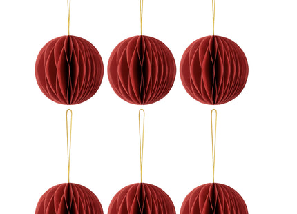 Kerstbal | Papier | 8 Cm | 3D | Rood | 6 Stuks