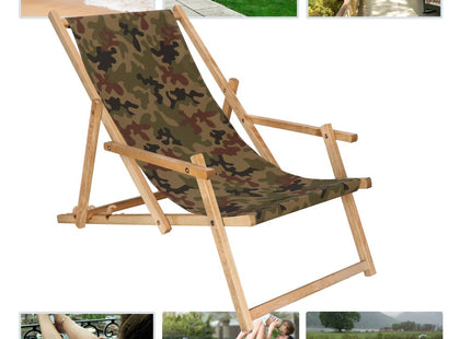Ligbed | Strandstoel | Ligstoel | Verstelbaar | Arm Leuning | Beukenhout | Geïmpregneerd | Handgemaakt | Legergroen