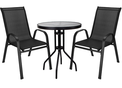 Tuinset - 3 Delig - 2 Stoelen - 1 Tafel - Metaal - Gehard Glas - Zwart