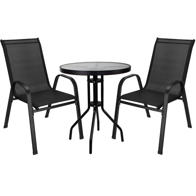 Tuinset - 3 Delig - 2 Stoelen - 1 Tafel - Metaal - Gehard Glas - Zwart