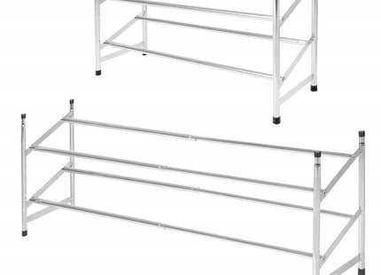 Springos Schoenenrek | 8 - 16 Paar Schoenen | 2 Laags | Kunststof/Metaal | Uitschuifbaar | Grijs