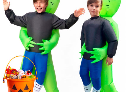 Springos Opblaasbaar Alienkostuum - Halloween Verkleedpak 120-155 cm