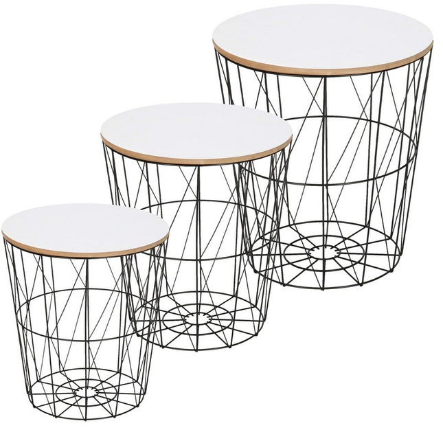 Salontafel | Salontafel Set | Rond | 3-Delig | Zwart/Wit