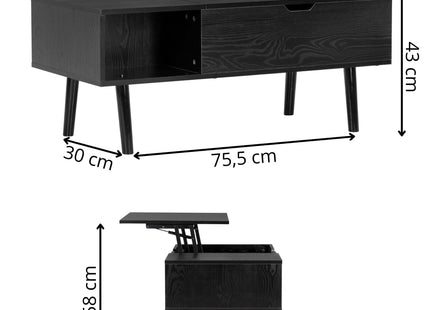 Salontafel | Salontafel Rechthoek | Bijzettafel | 1 Stuk | Opklapbaar | 50 X 100 X 44,2 CM | Zwart