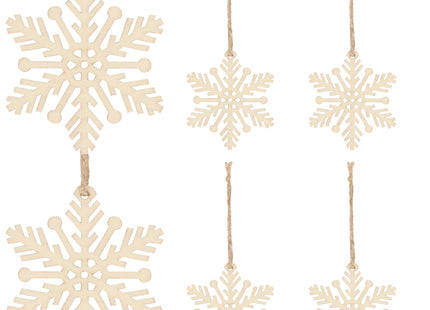 Kerstversiering | Kerstdecoratie voor binnen | Kersthanger | Sneeuwvlok | Hout | 6 Stuks | 7 cm