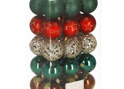 Kerstballen | 30 Stuks | 6 cm | Bruin/Groen/Rood/Goud