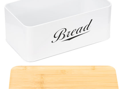 Broodtrommel Voor Op Het Aanrecht - Broodmand - Metaal - Bamboe Deksel - Wit - 30 X 23 X 13 CM