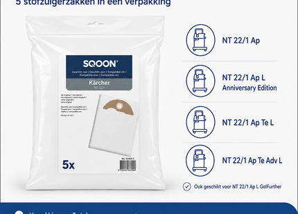 SQOON Stofzuigerzakken geschikt voor Kärcher NT 22/1 - 2.889-217.0