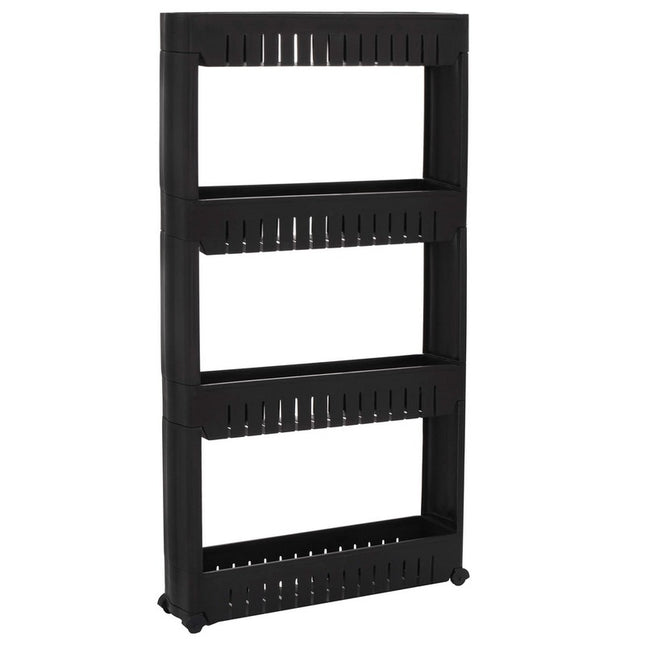 Keukentrolley | Keukentrolley Op Wieltjes | Badkamer Trolley | Opbergrek | 4 Niveaus | 101.5 x 54 x 12.5 cm | Zwart