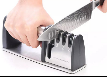 4-in-1 Professionele Messenslijper | Doortrekslijper | Anti Slip | Schaarslijper & Messen Slijper | RVS