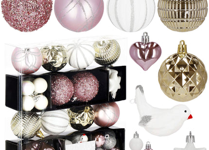 Kerstballen | 38 Stuks | Roze/Wit