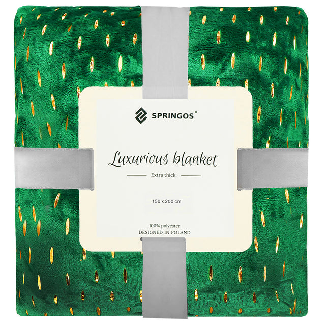 Plaid | Sprei | Deken | 150 x 200 cm | Pluche | Groen/Goud