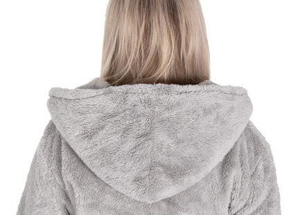 Badjas - Fleece - Lichtgrijs - Capuchon - Riem - Maat L/XL