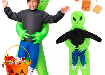 Springos Opblaasbaar Alienkostuum - Halloween Verkleedpak 120-155 cm