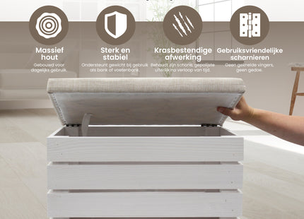 Speelgoedkist - Opbergkist - Zitbank - Schoenbank - Speelgoedbank - Speelgoedopberger - Opbergkoffer - Poef - Wit - Hout - 42 X 50 X 33 Cm