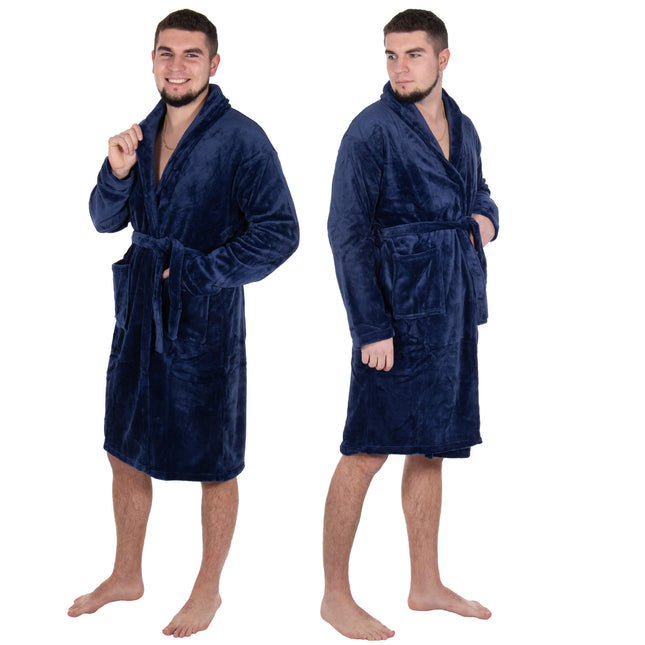 Badjas - Fleece - Marineblauw - Capuchon - Riem - Maat XXL
