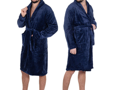 Badjas - Fleece - Marineblauw - Capuchon - Riem - Maat M/L