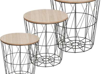 Salontafel | Salontafel Set | Rond | 3-Delig | Zwart/Hout