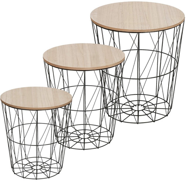 Salontafel | Salontafel Set | Rond | 3-Delig | Zwart/Hout