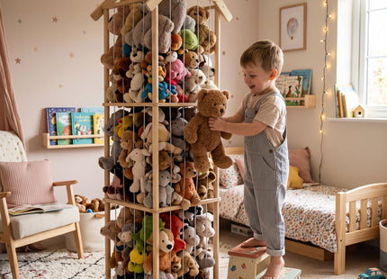 Springos® Knuffel Opbergrek 160 cm – Houten Speelgoedorganizer met Elastische Koorden – Knuffeldierhouder voor Kinderkamer – Naturel