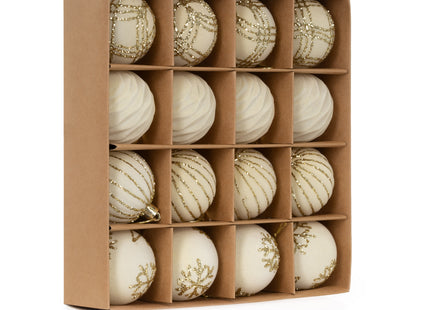 Kerstballen | 16 Stuks | 6 cm | Goud/Wit | 4 Patronen