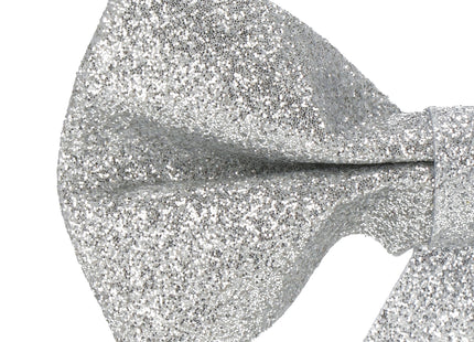 Kerstboomhanger | Strik | Zilver |  Glitter | 4 Stuks | 13 Cm