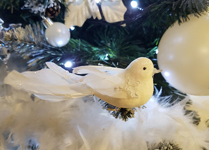 Kersthanger | Duif | Kerstboomhanger | Wit | Glitters | 2 Stuks