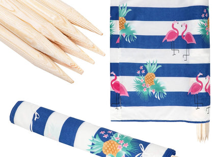 Strand Windscherm Met Stokken | Windscherm Strand | Windscherm Camping | 15 Meter | Flamingo | Blauw/Wit gestreept