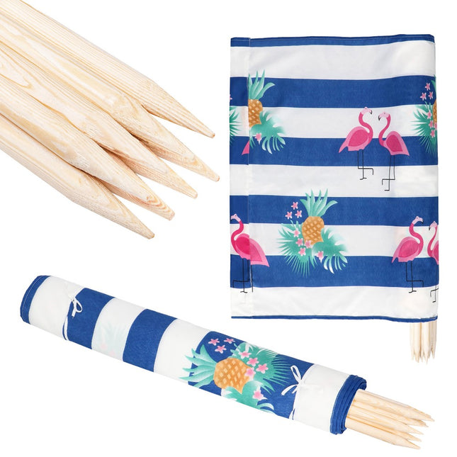 Strand Windscherm Met Stokken | Windscherm Strand | Windscherm Camping | 15 Meter | Flamingo | Blauw/Wit gestreept
