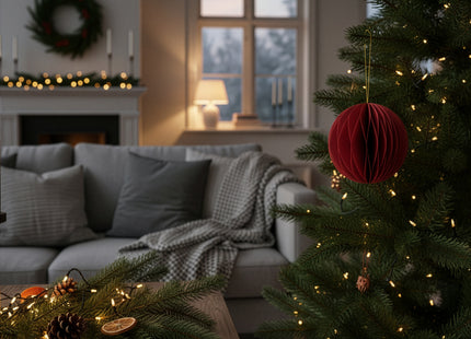 Kerstbal | Papier | 8 Cm | 3D | Rood | 6 Stuks