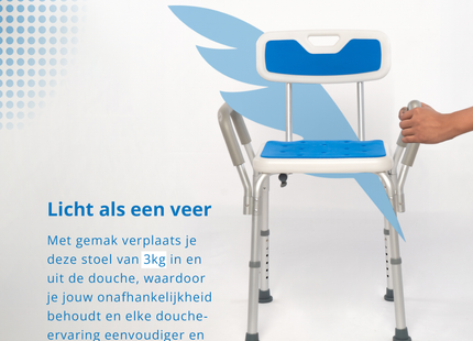 Douchestoel - Afneembare Arm & Rug Leuning - Hoogte Verstelbaar - Antislip - Extra Stevig - Super Licht