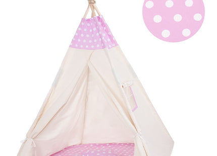 Tipi Tent | Wigwam Speeltent | 120x100x180 cm | Met Mat en Kussens | Naturel Roze | Stippen