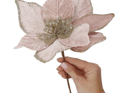 Kunstbloem Met Clip- Poinsettiatak - Ster van Bethlehem - Roze - Glitters